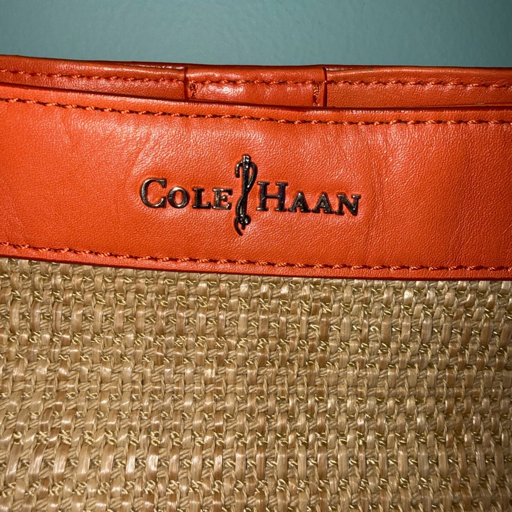 Come Haan Straw Tote with Orange Leather Trim - Picture 2 of 6